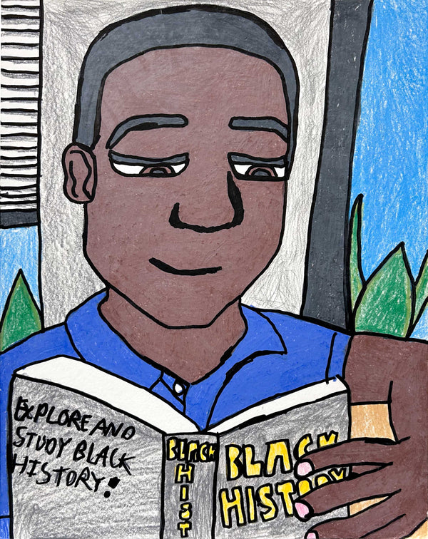 Young Man Studying Black History, by John Peterson