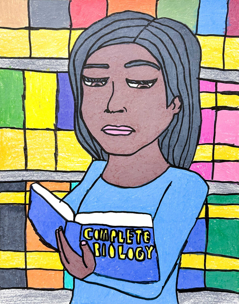 Young Lady Reading "Complete Biology", by John Peterson